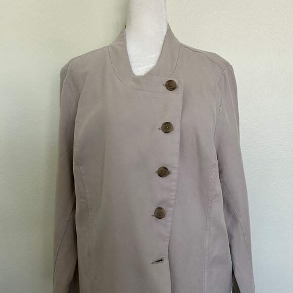 J. Jill Pure Jill Elements Draped-Front Jacket Womens SZL Beige Cotton Button - Picture 2 of 8